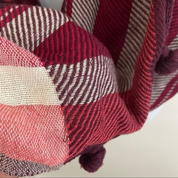 LOFT Red White Plaid Pom Pom Infinity Wrap Scarf - Picture 6 of 12